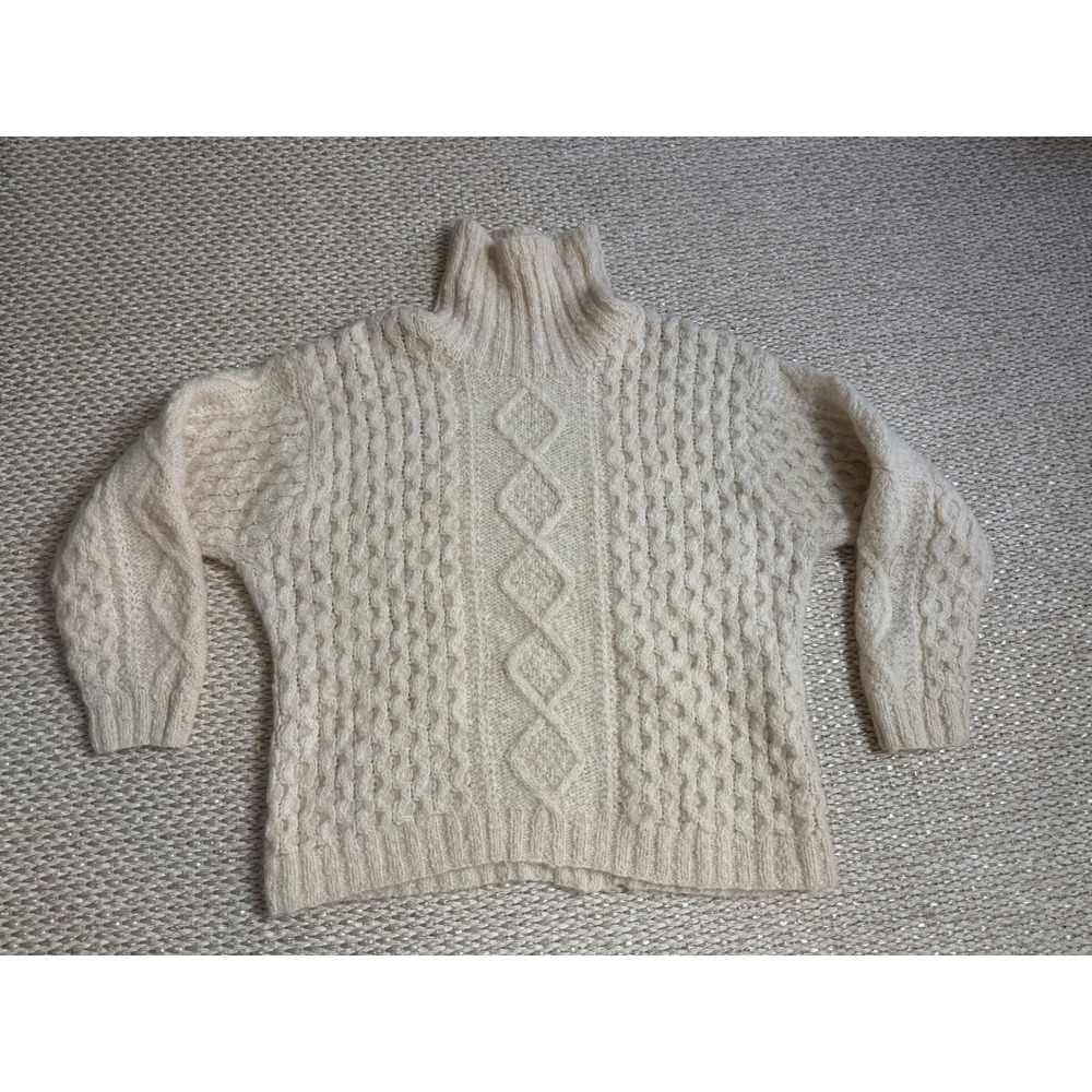Liz Claiborne Ivory Wool Blend Cable Knit Turtleneck Sweater vintage fisherman